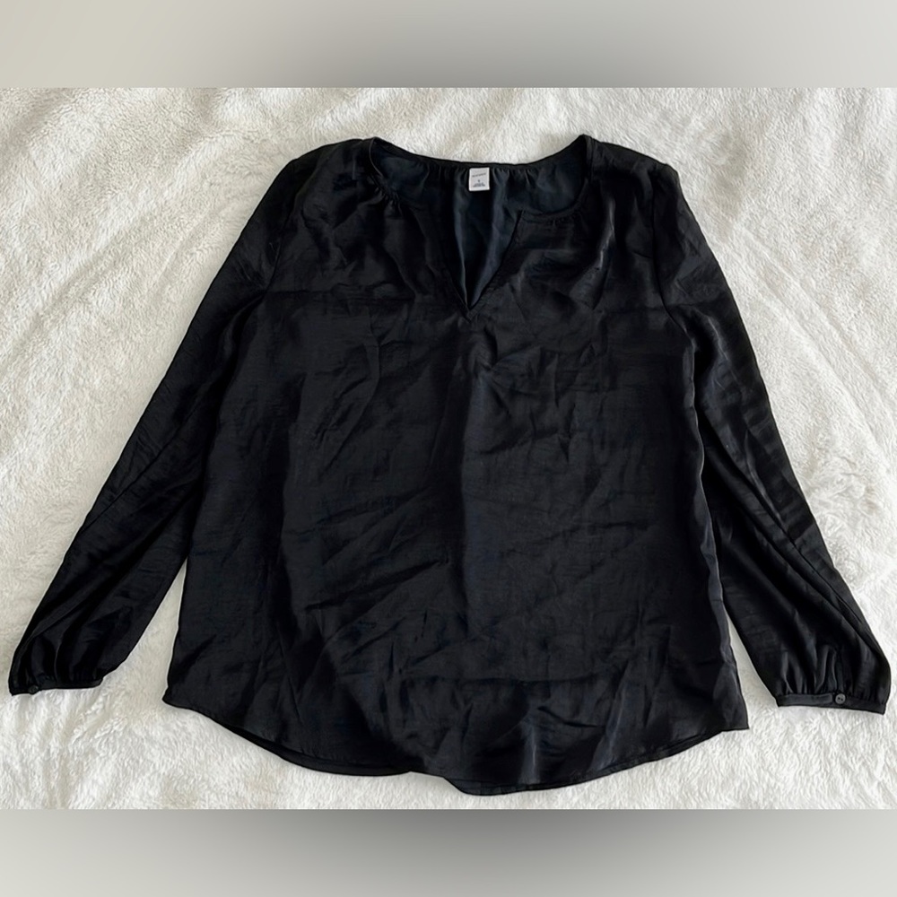 OLD NAVY Black Split Neck Long Sleeve Blouse